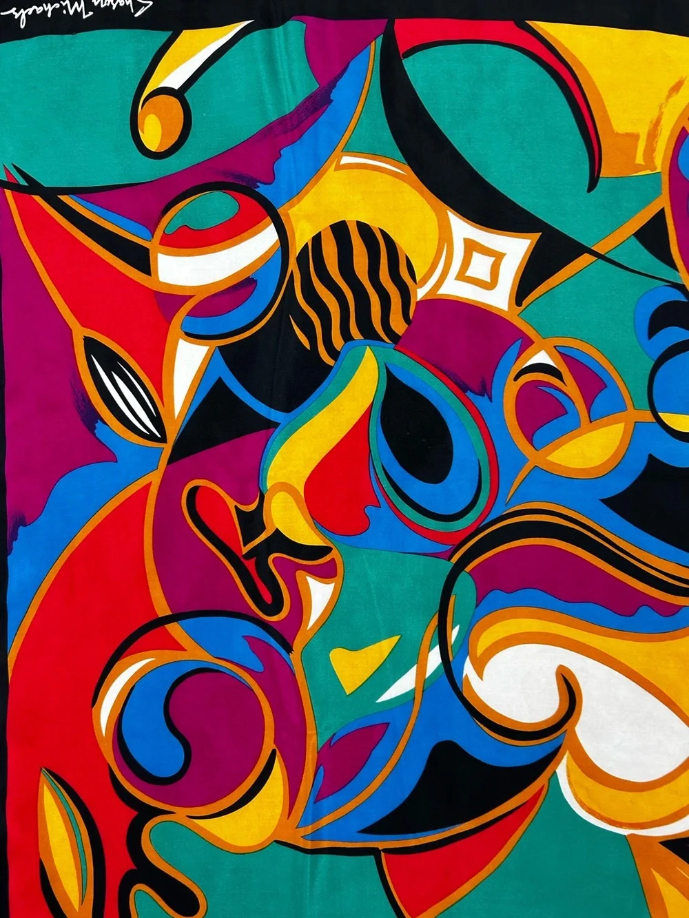 Sharon Michaels Abstract Silk Scarf Square Multicolor Art Print 80s 90s Style